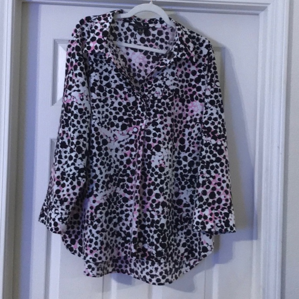Investments Black, White, and Pink Polka Dot Blouse